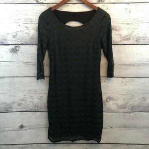 Free People Black and Bronze Lace Body Con Dress M